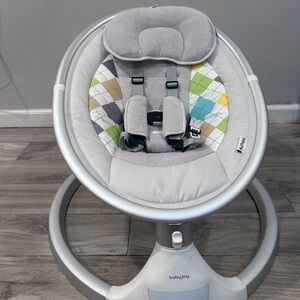 Gray Baby Swing with Colorful Pattern